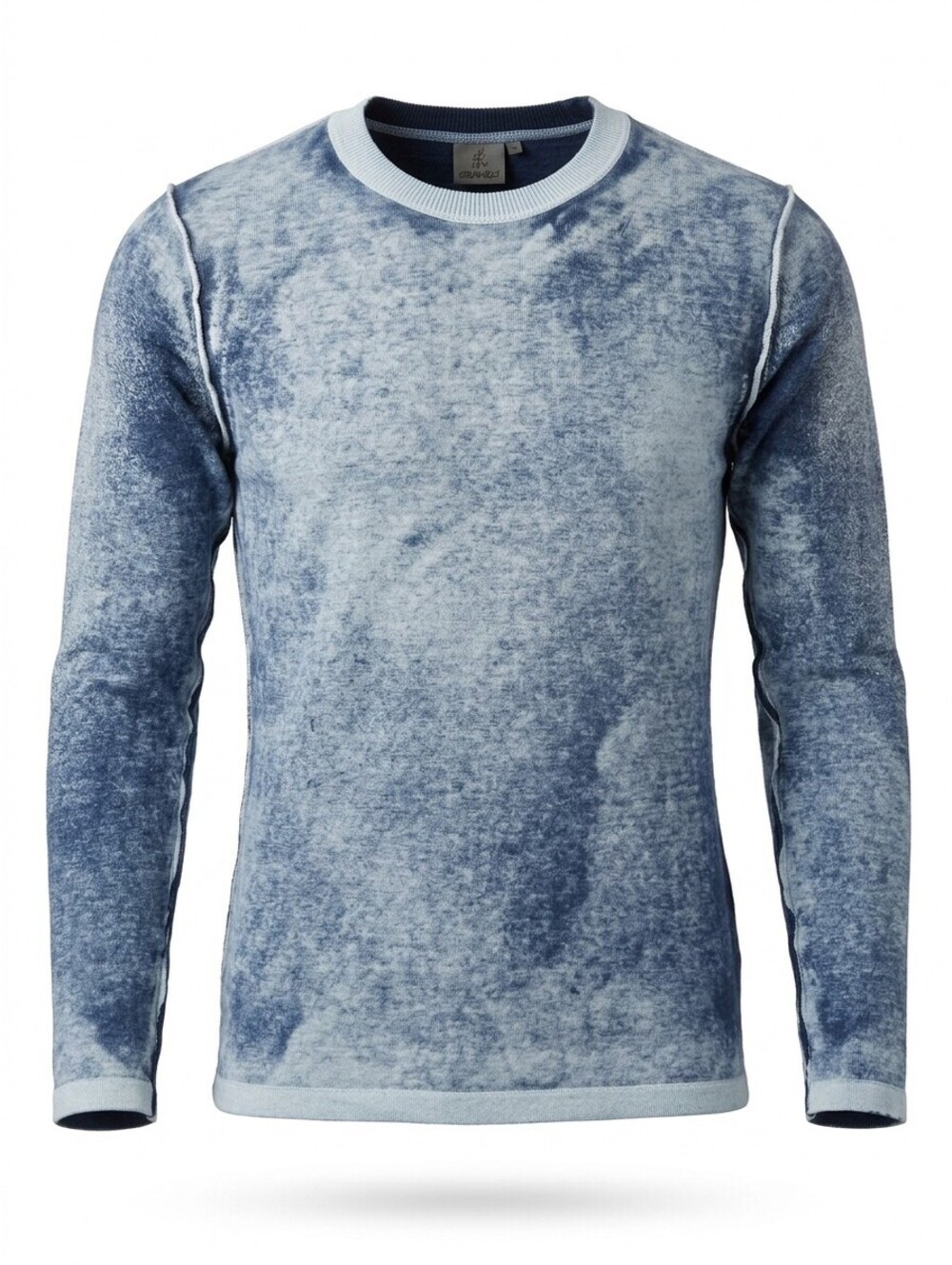 Gramicci Acid Wash Crewneck Sweater Womens M Indigo Blue Grey Raw Edge Knit VGC